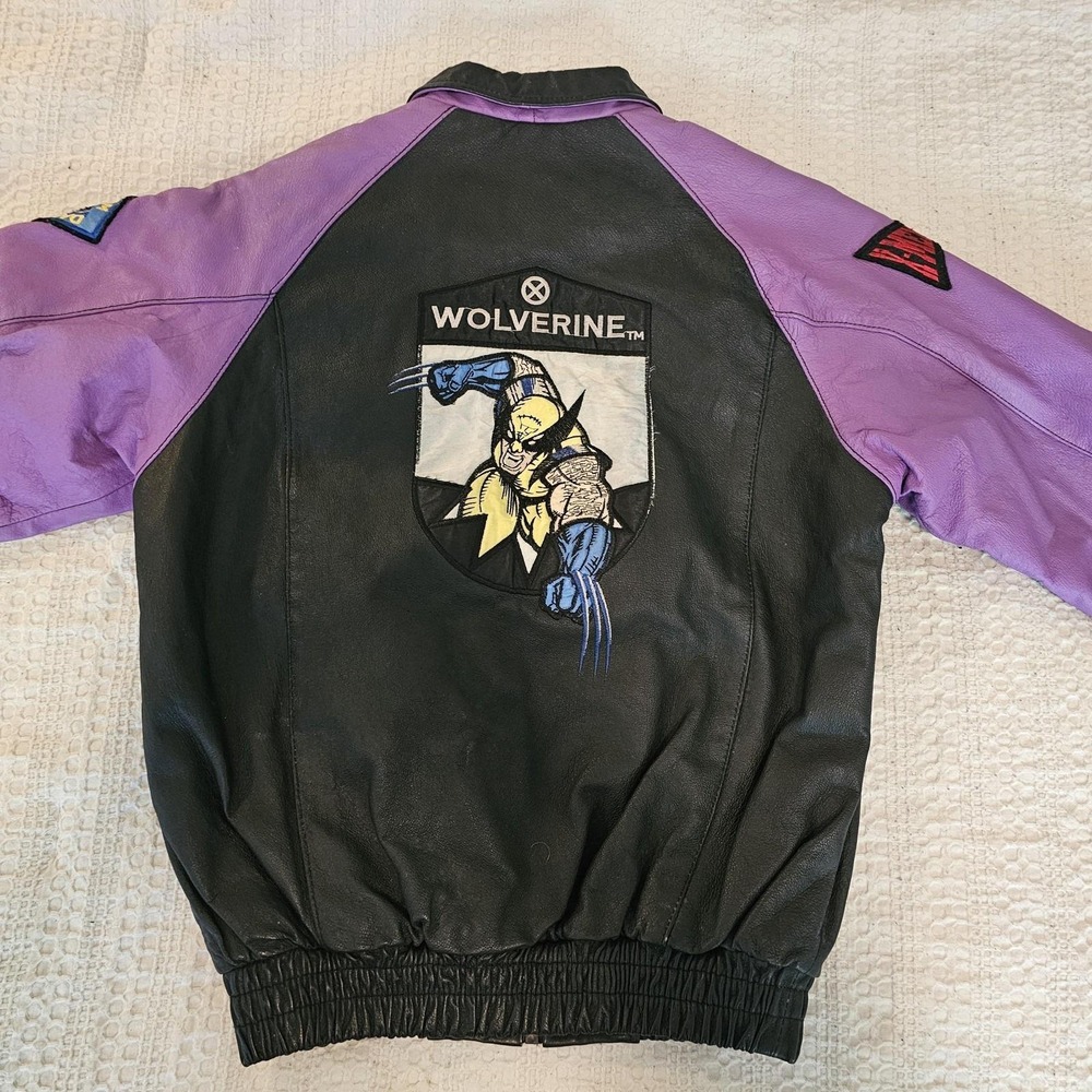 Vintage Jump Jacket Kids 12 Black Wolverine Marvel Comics Leather Bomber 90s